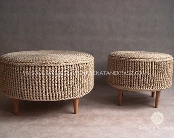 PROMOTION!Crochet pouf, crochet footstool, round pouf, knitted pouf, knitted footstool, pouf, footstool, table model 009. 55cm / 21,6inch