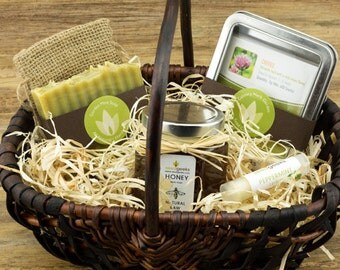 Heirloom Garden Gift Basket w/ Handmade Soap, Lip Balm, 8oz Raw Honey, & Heirloom Garden Seed Collection