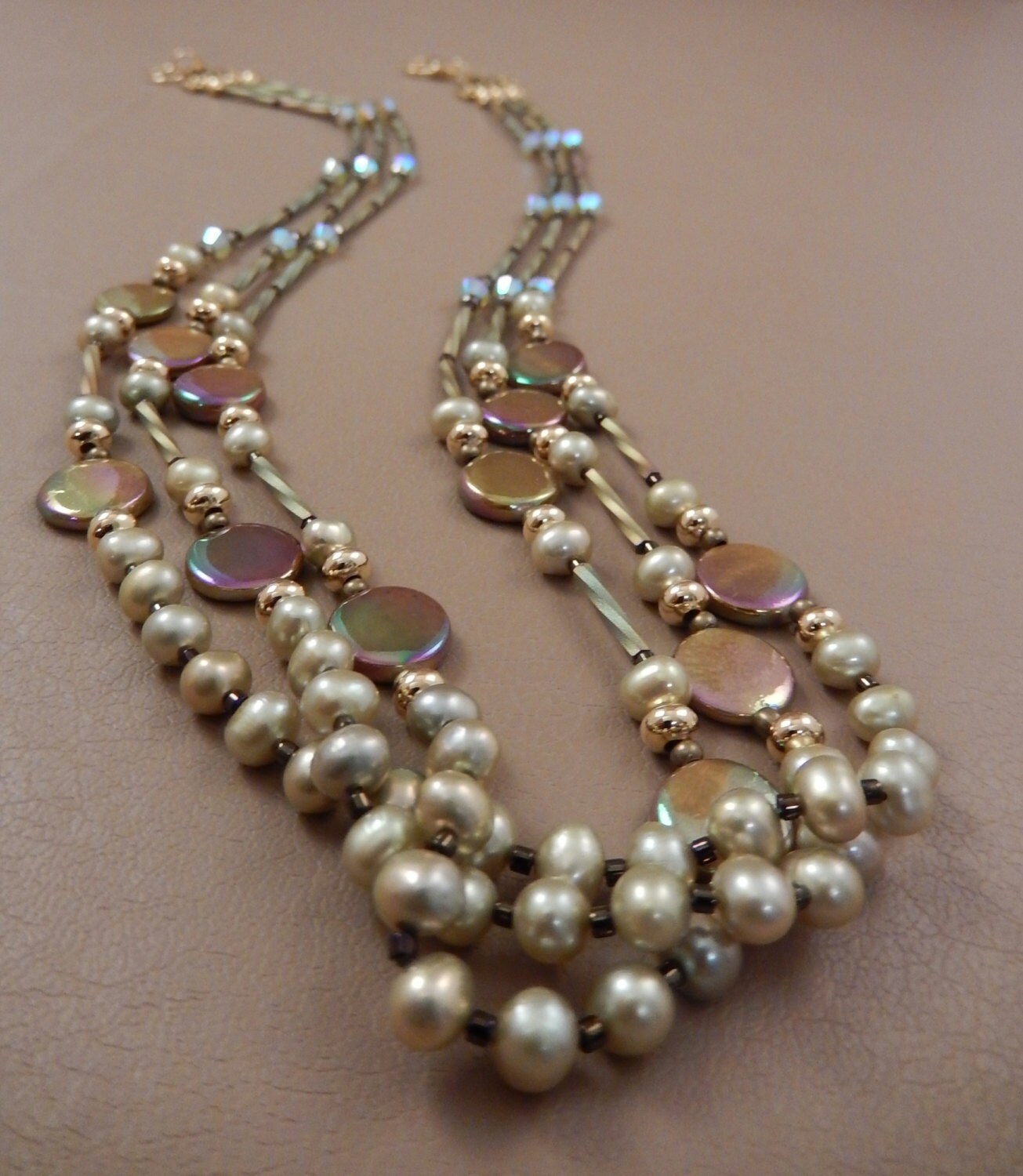 Pistachio Cultured Freshwater Pearl Necklace by JewelrybyRSwift