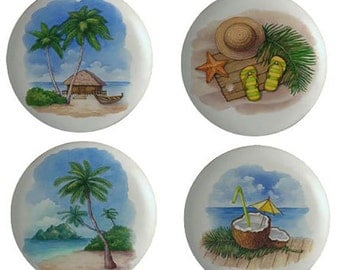 Set of 4 Tropical Beach Ceramic Knobs or Pull for Furniture or Cabinets