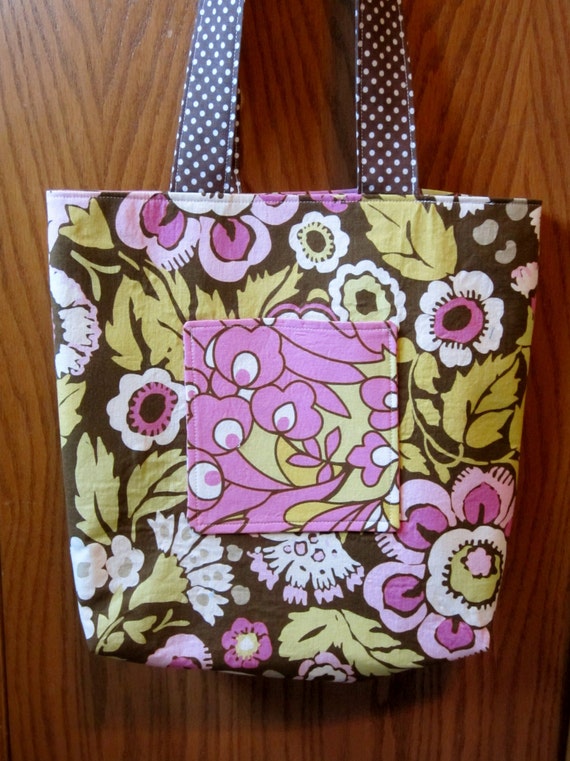 Handmade pink and brown tote purse by ShenanigansTotes on Etsy