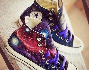 Hand painted Converse galaxy unique canvas shoes couple leisure shoes,Nebula Converse,Galaxy Sneakers , Hi Tops Trainers, Chuck Taylor