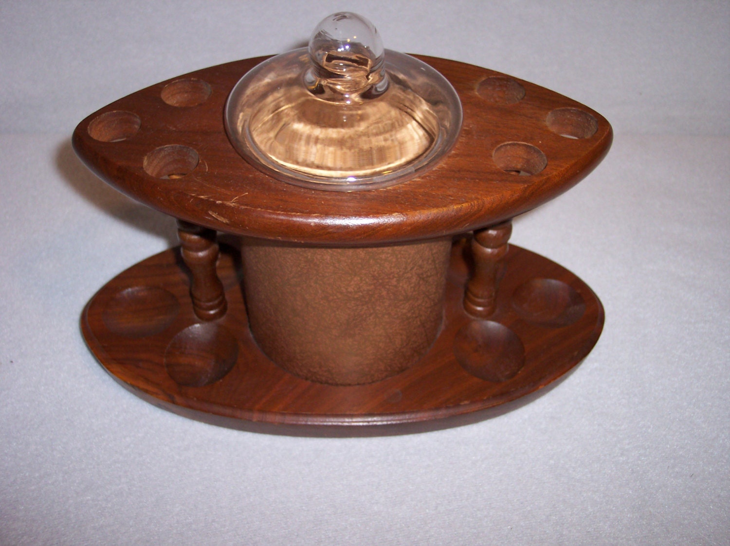 Vintage Wood Pipe Holder Stand Rack with Glass by JolexiesFuture