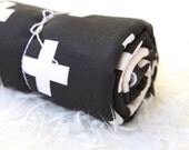 Organic Baby Blanket Swiss Cross, Organic Cotton and Fleece, Black and White Blanket, Organic Plus Blanket, Organic Children's Blanket