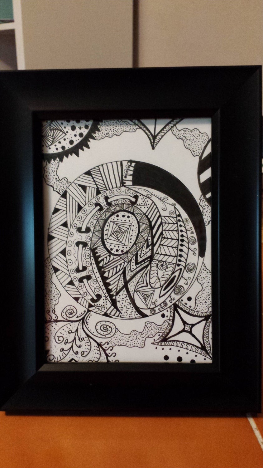 Zentangle Art Original Zentangle inspired circle Framed