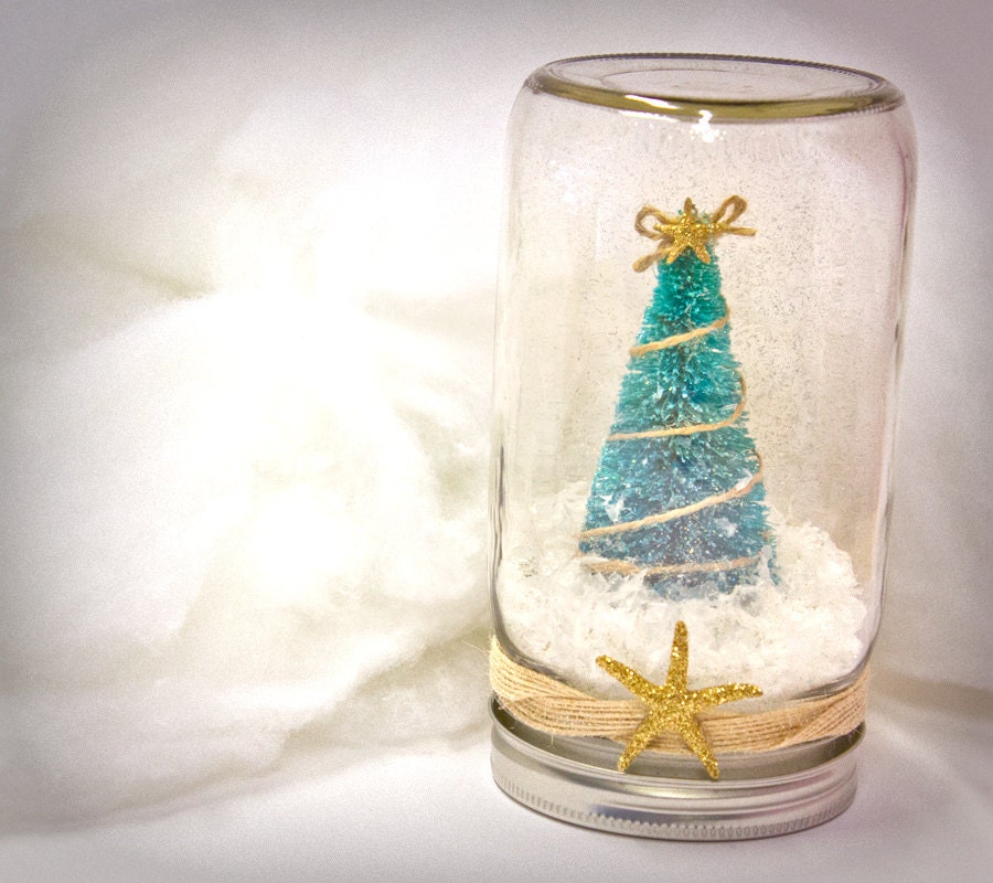 Under the Sea Tree Snowglobe Mason Jar Christmas Decor dry waterless Starfish beach holiday