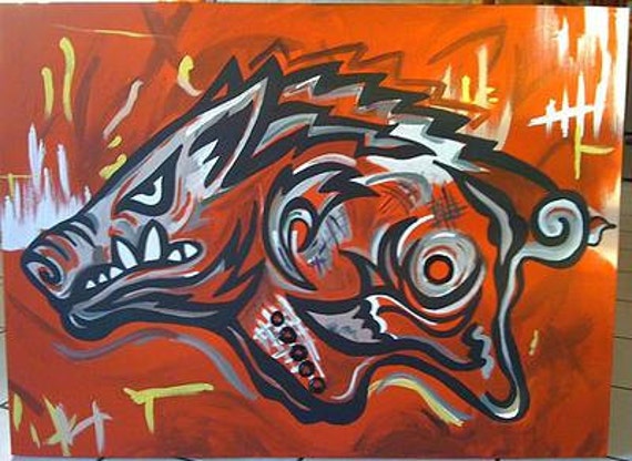 Arkansas razorback Canvas Painting. Hogs Painting. Funky