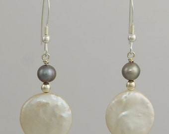 Coin Pearl Drop Earrings - White