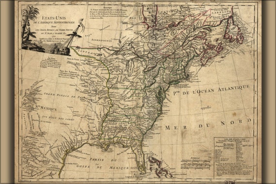 24x36 Poster Map Of United States Of America 1785 In French