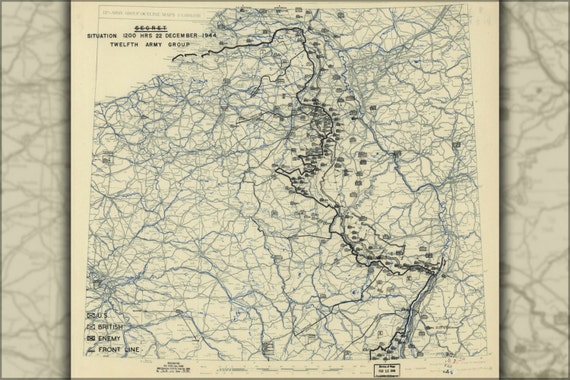 24x36 Poster Map Battle Of The Bulge Dec 22 1944 Hq Twelfth