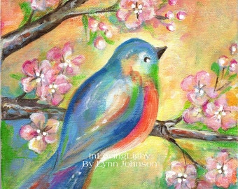 Items similar to Cherry Blossom and Bird Acrylic Painting on Canvas on Etsy