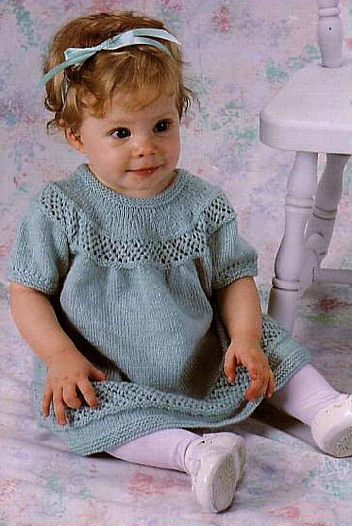 Knit Baby Lace Dress Vintage Knitting Pattern by VintagePatternPDF