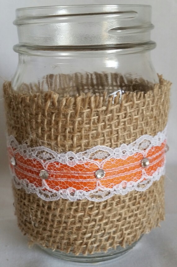 Wedding Rustic Burlap & Lace Ribbon Mason Glass Jar