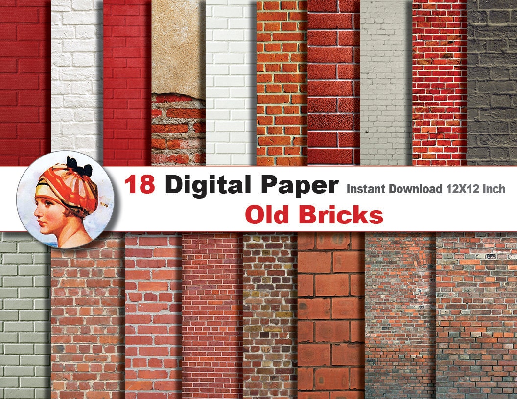 18x Old Bricks paper Digital paper patterns Scrapbooking