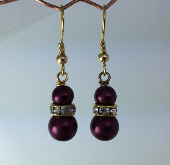 Burgundy and gold drop earrings