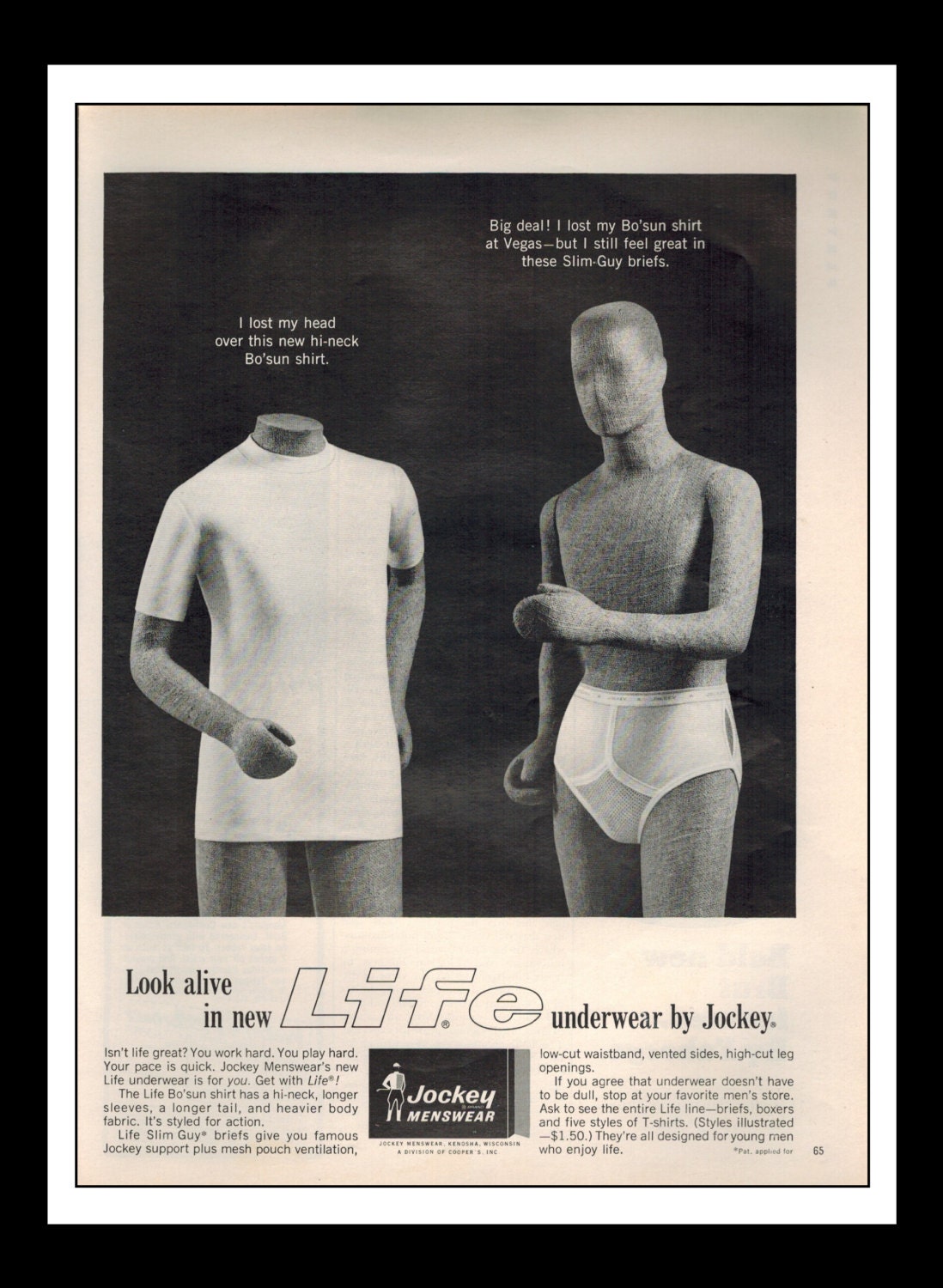 Vintage Print Ad December 1965 Jockey Menswear Underwear