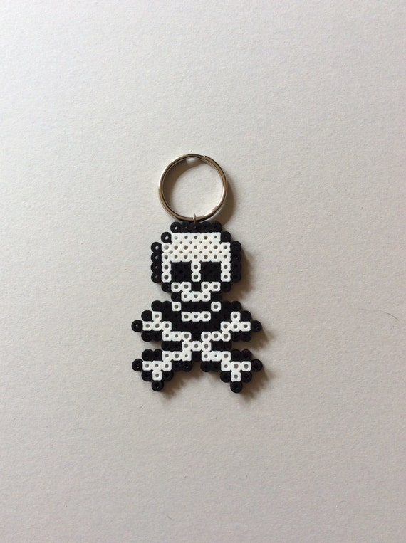 Skull and cross bones handmade Perler beads Keychain