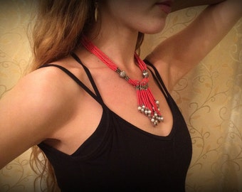 tribal belly dance red mermaid necklace- FREE SHIPPING!!!