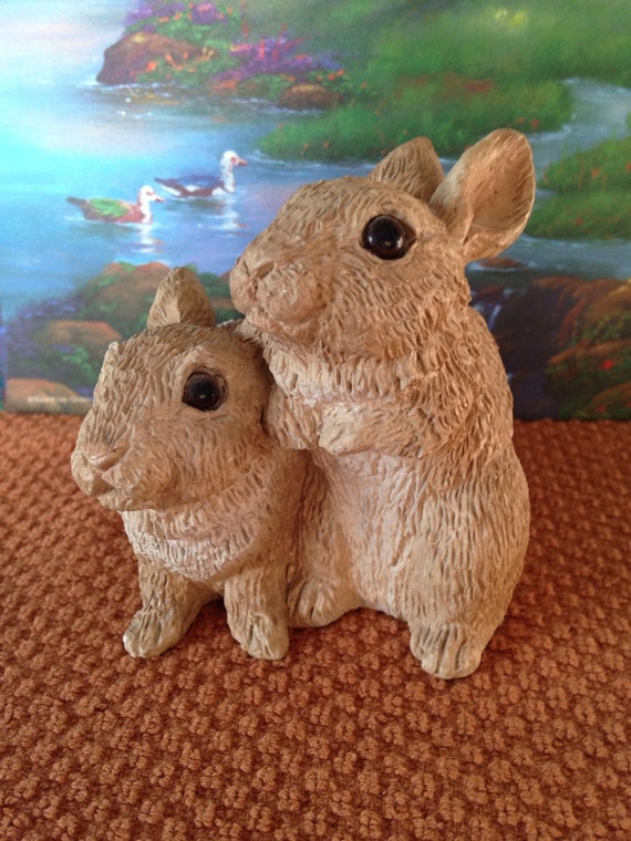 Bunnies Stone Critters vintage figurine pair of by chamarocks