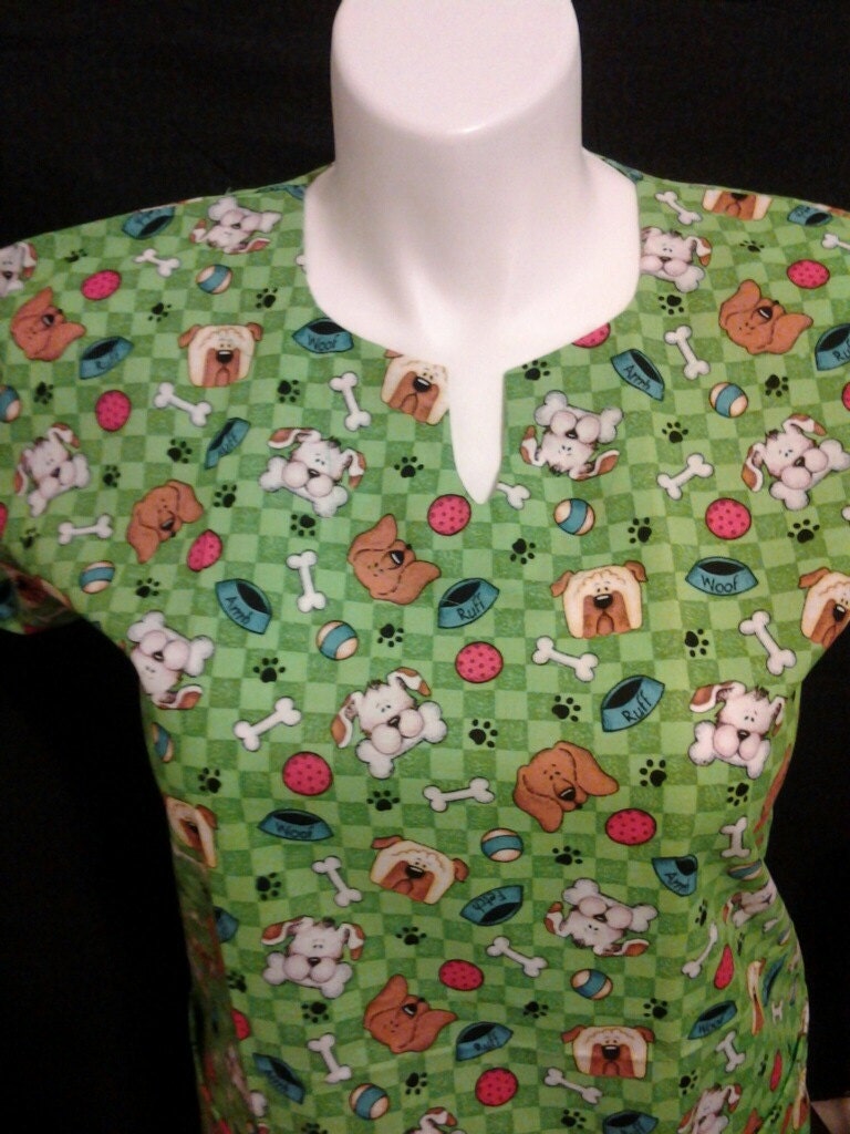Green dog scrub top 100 Cotton Medical Scrub top by LionLetty