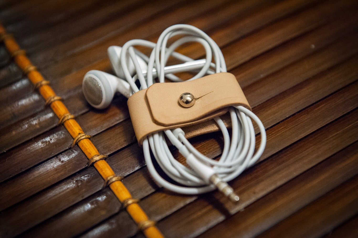 Leather headphone holder personalized cord organizer wire