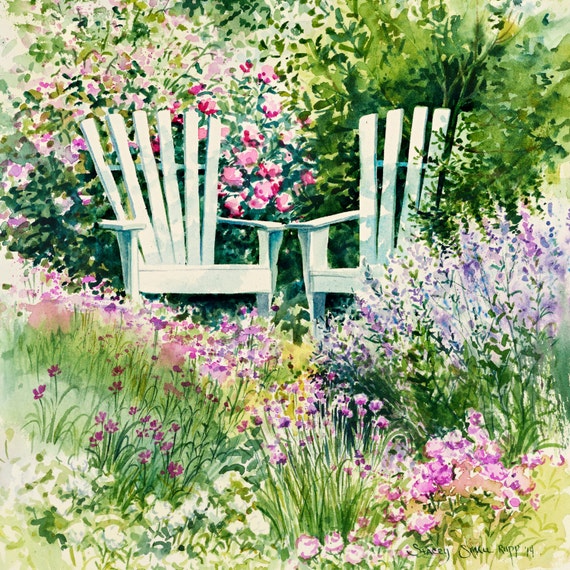 Items similar to watercolor painting "Garden Chairs" giclee print 16