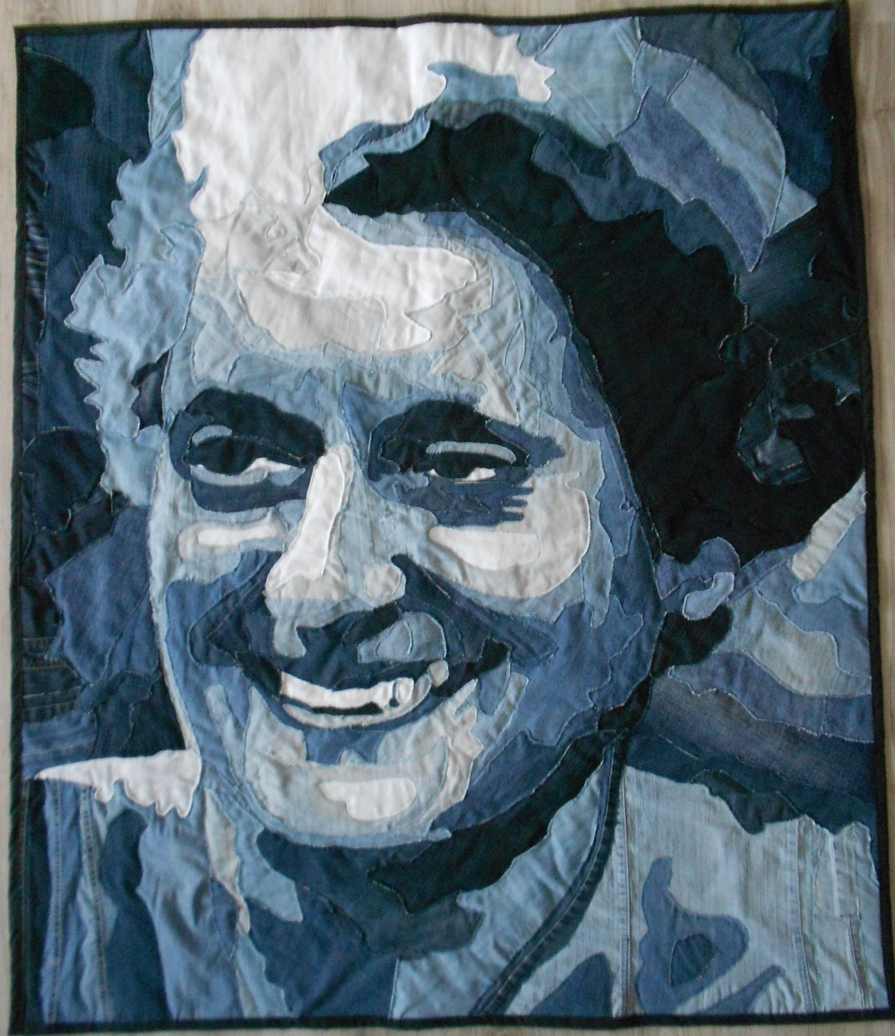 Quilt Art Upcycled Denim Blue Jeans Wall Hanging Textile