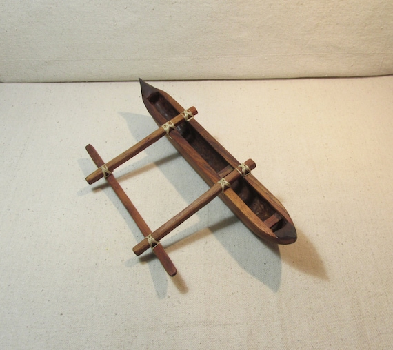 Outrigger Canoe Model, done in Solid Koa Wood, 3 person canoe model 