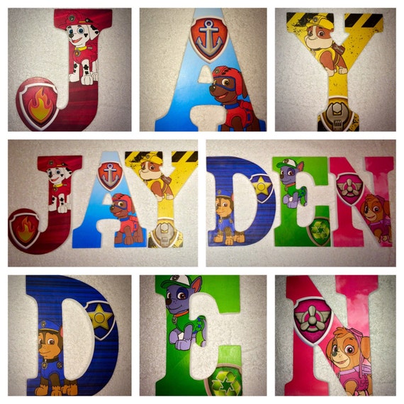 Custom wooden letters hanging Paw Patrol wood letter door sign 9" kids ...