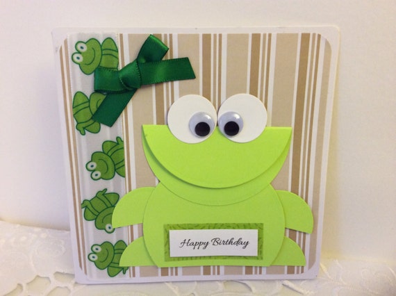 Handmade Birthday Card with Green Frog for Kids