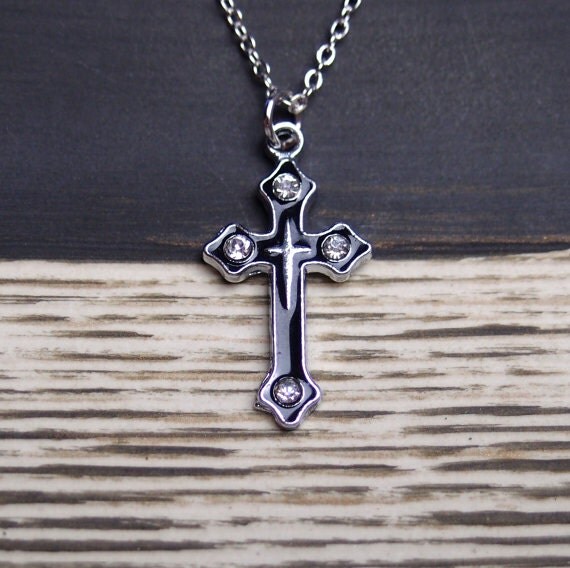 black enamel cross necklace sterling silver filled
