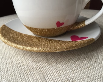 Glitter Dipped Tea Cup and Saucer //coffee cup