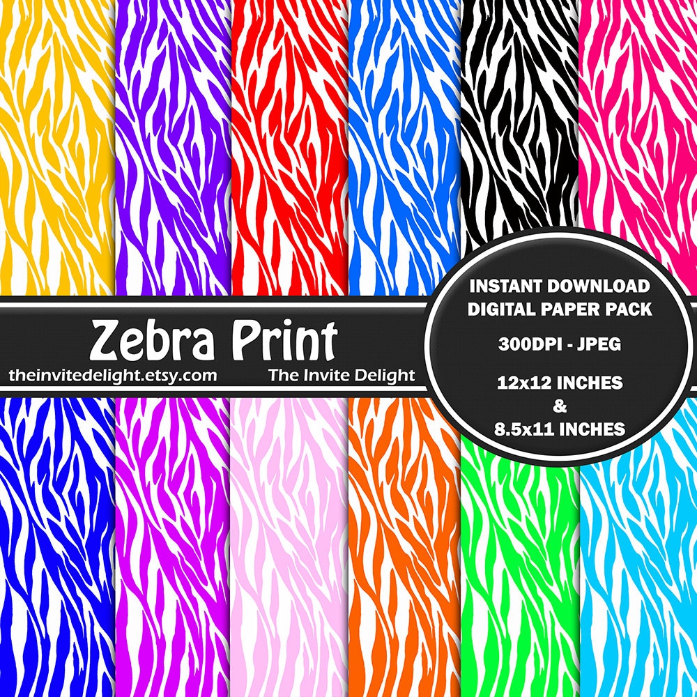 Zebra Print Digital Paper Pack Rainbow Zebra Print Animal