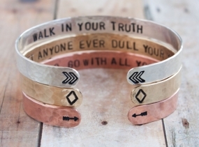 Cuff bracelet set, sterling silver, copper, brass cuff set, chevrons, diamonds, arrows, quote cuffs stacking cuffs inspirational quote, yoga