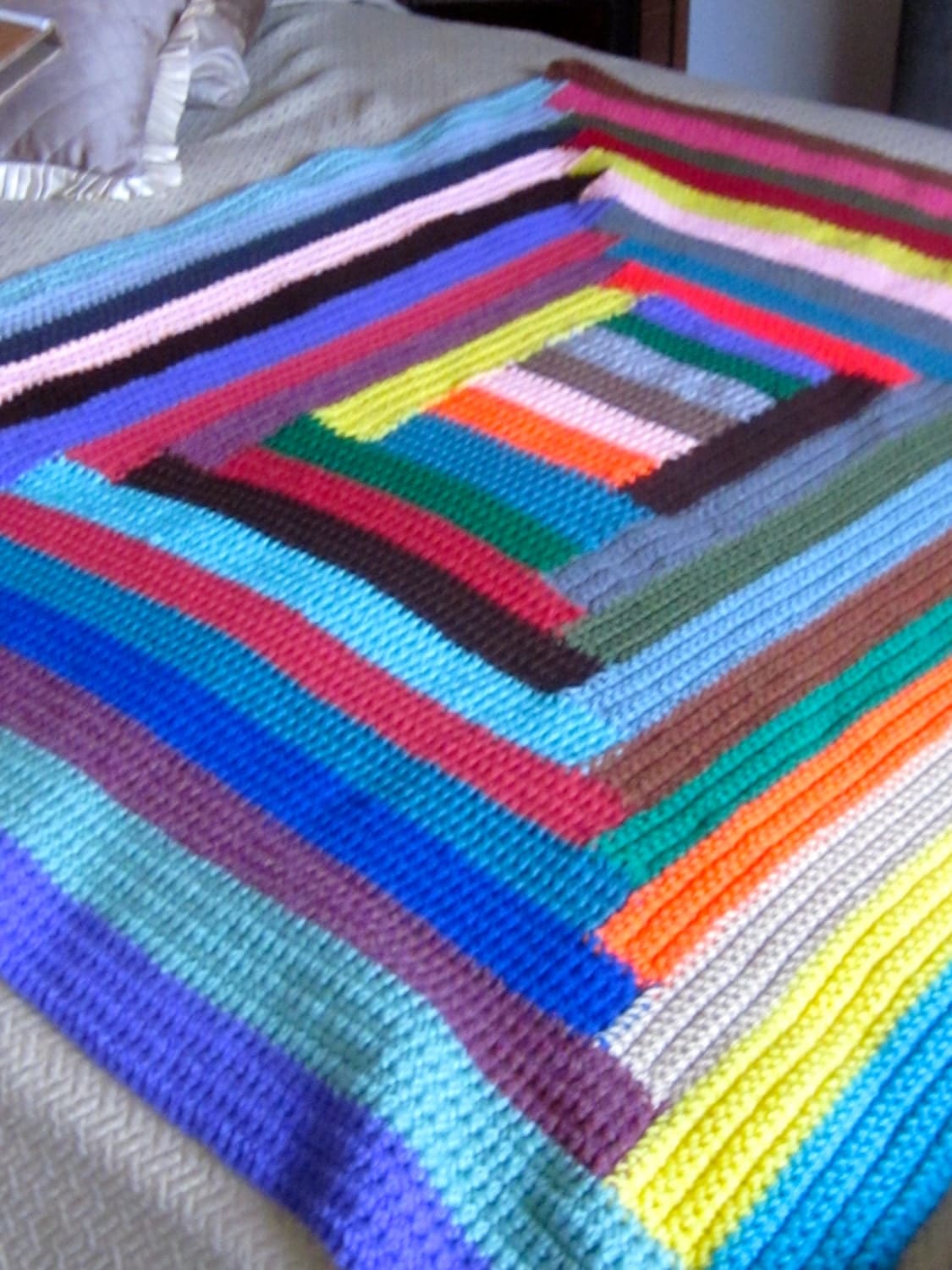 Handmade Crocheted Log Cabin Design Blanket 44 X 38