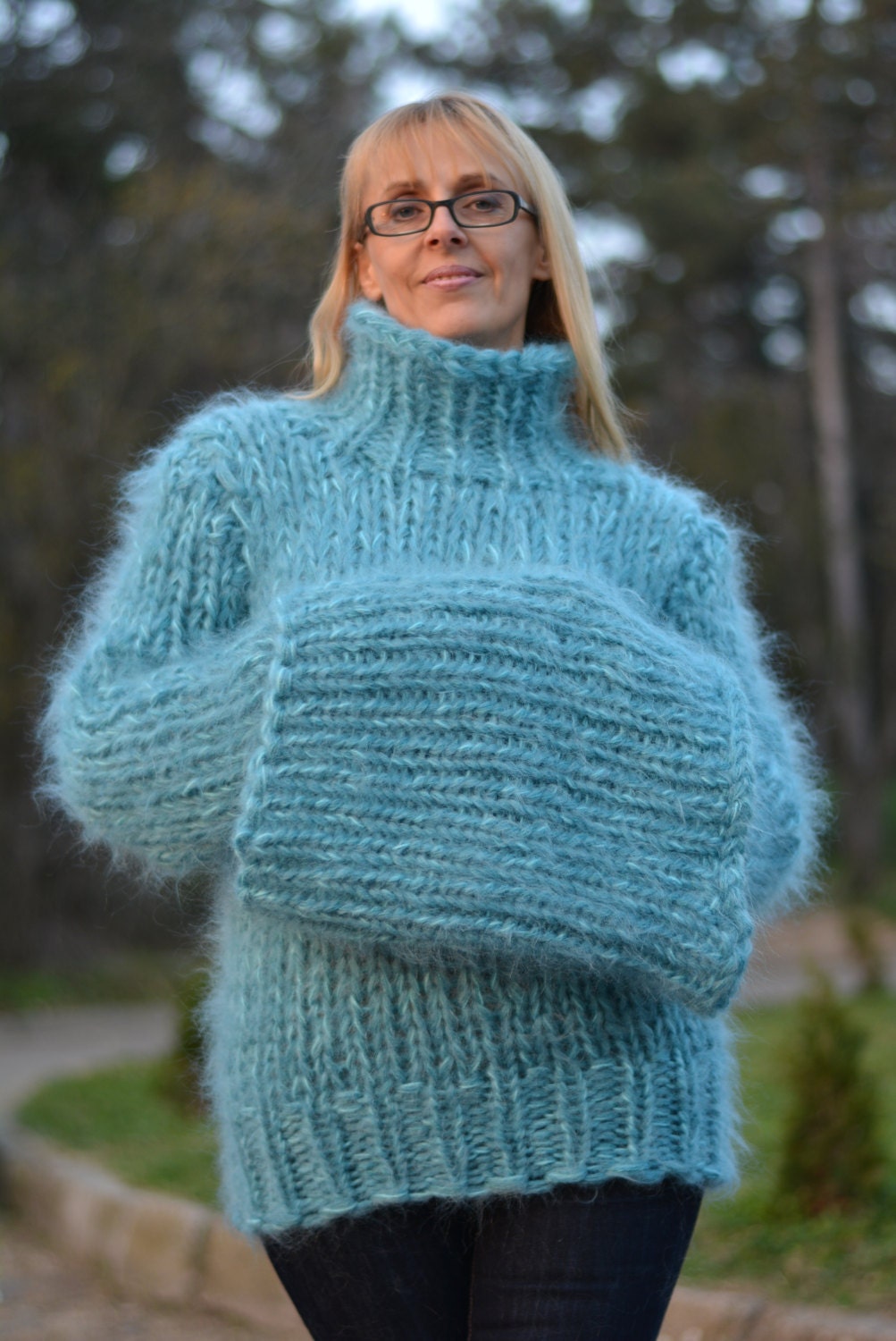 ORDER hand knitted mohair sweater mohair cowlneck jumper mock