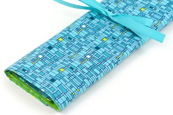 Knitting Needle Case - Kingdom Walls - IN STOCK Large Organizer 30 lime green pockets for straights, circulars, dpns and notions