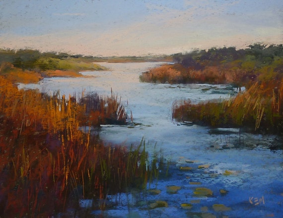 FLORIDA Pond Wetlands Landscape Original Pastel Painting