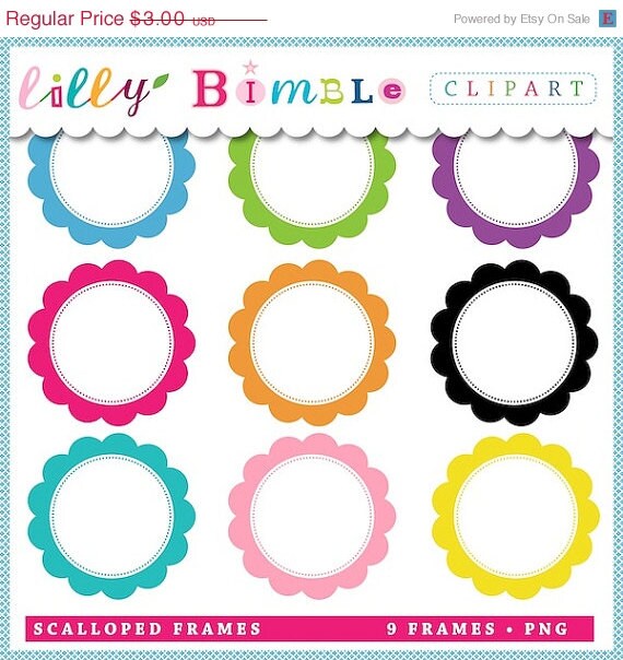 50% off Scalloped Frames Labels for scrapbooking, cards Commercial Use Included PNGs INSTANT DOWNLOAD Il_570xn