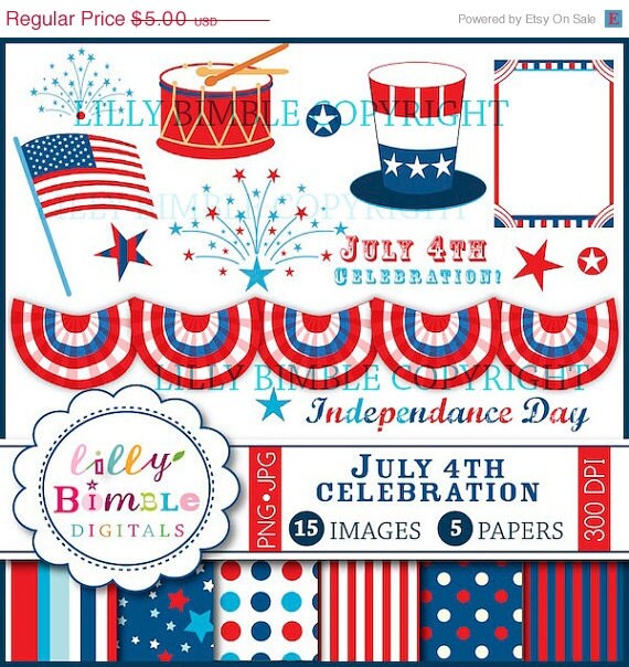 50% off July 4th Independance Day clipart Uncle Sam, Flag, Digital Papers INSTANT DOWNLOAD scrapbooking paper pack Il_570xn