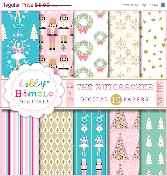 50% off The Nutcracker digital scrapbook papers Christmas paper ballet, sugar plum fairy, Instant Download Il_570xn