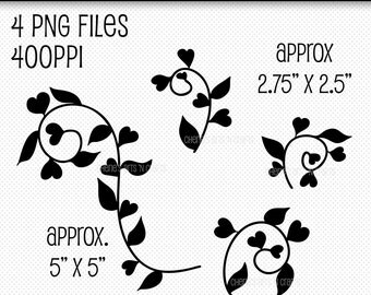 Heart Vines Clip Art Borders, Heart Vines Silhouette Borders, Borders, Digital Borders, Vines, Botanical Borders, Hearts, Silhouettes, Art