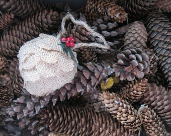 natural BURLAP fabric PINE CONE hanging FoReST ornament
