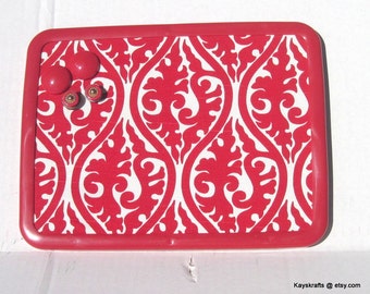Lipstick Red Damask Magnetic Board Magnetic Bulletin Board Magnet Board, Magnetic Memo Board, 8x11, Kitchen Decor Teens Bedroom Decor