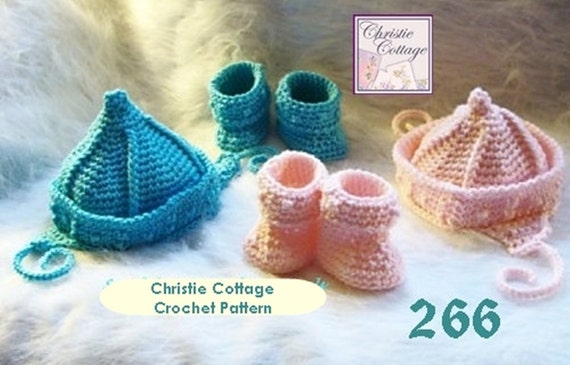 Fisherman Pixie Hat and Booties Crochet Pattern #266