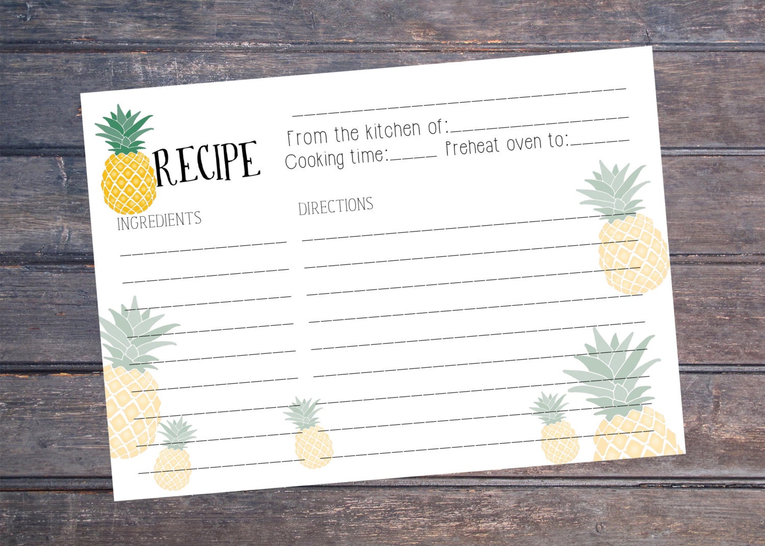 Pineapple Printable recipe card Instant download by SouthPacific