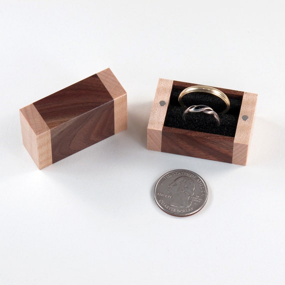 Wedding Ring Box Recycled Curly Maple Wood Walnut Wood Two