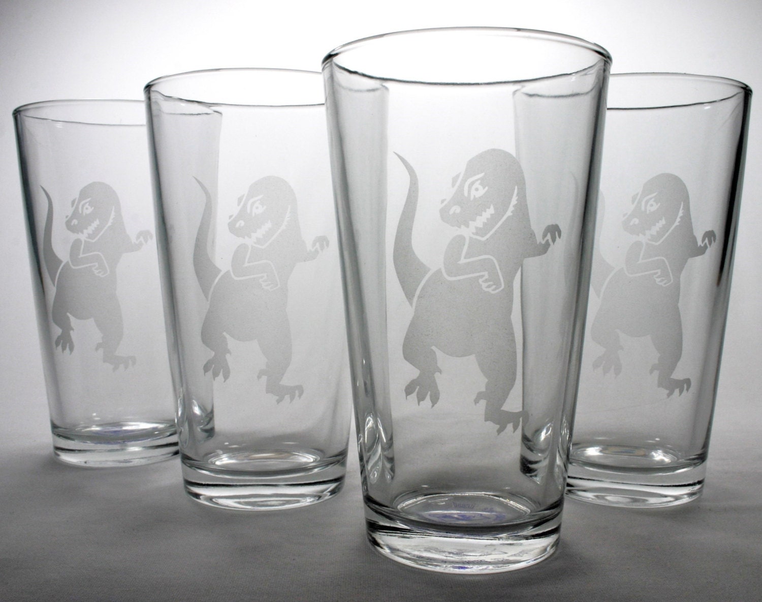 4 Dinosaur Pint Glasses Tyrannosaurus Rex by BreadandBadger