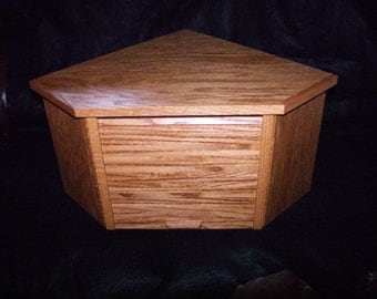 Oak Corner Bread Box with Golden Oak Finish and Roll Up Door