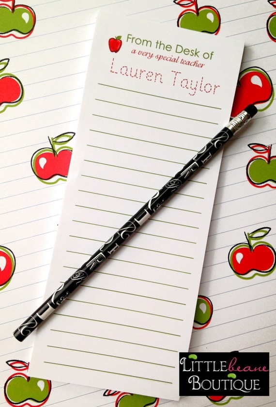 Personalized Notepads Teacher Notepad by LittlebeaneBoutique